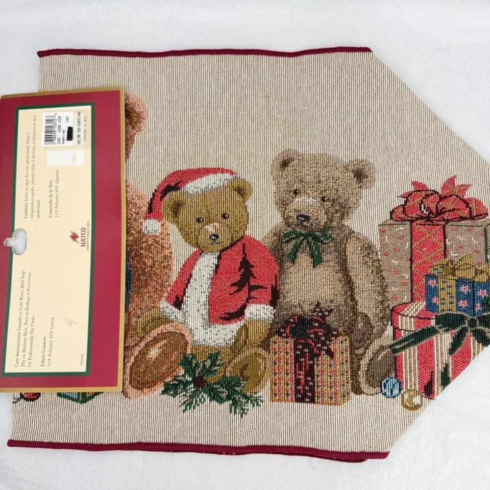 Natco Holiday Tapestry Table Runner Bears Tassels Christmas Decor 13x36 NEW
